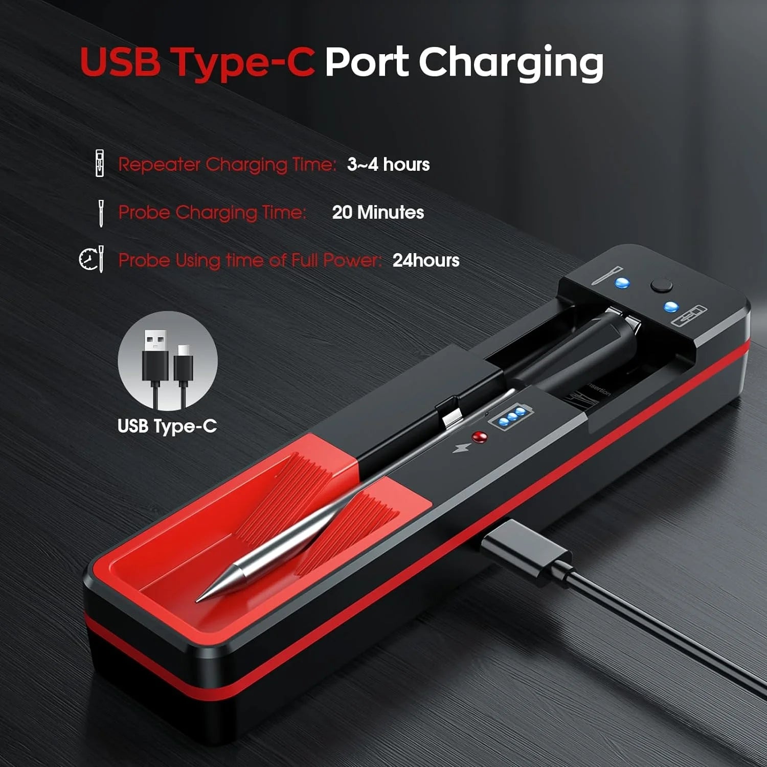 Wireless Smart Meat Thermometer,330Ft Bluetooth Range,100% Waterproof,Precision Cooking Grilling,Multi Sensors,For Bbq,Oven,Grill,Kitchen,Smoker, Rotisserie Turkey Beef/Ios & Android App